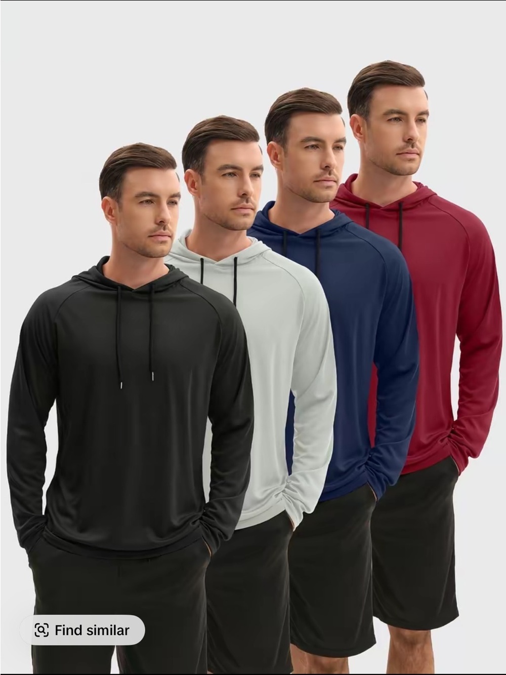 Men's Lightweight Hooded Long-Sleeve Shirt — Black, White, Navy & Burgundy